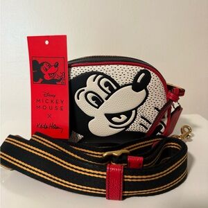 Coach Disney Mickey Mouse Black and White Crossbody Bag with Red Trim